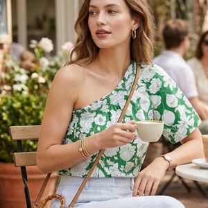 J. Crew Smocked one-shoulder top in Kelly floral size Small